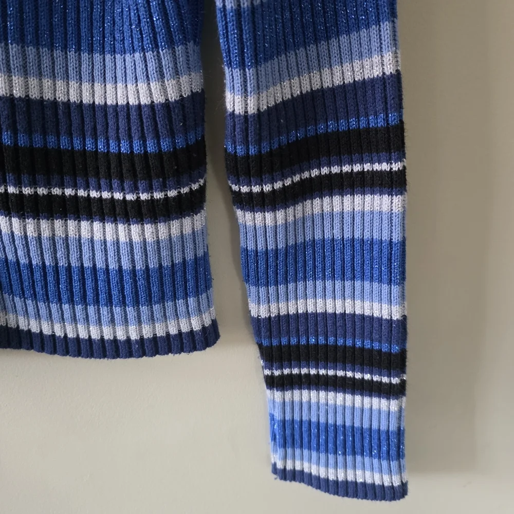 Le Chateau M Vintage Y2K Eclectic Coquette Striped Ribbed Knit Cardigan - Picture 8 of 12